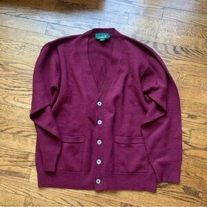 VTG J. Crew Oarsman Vintage Mens 100% Wool Cardigan Medium #Grandpacore Burgundy